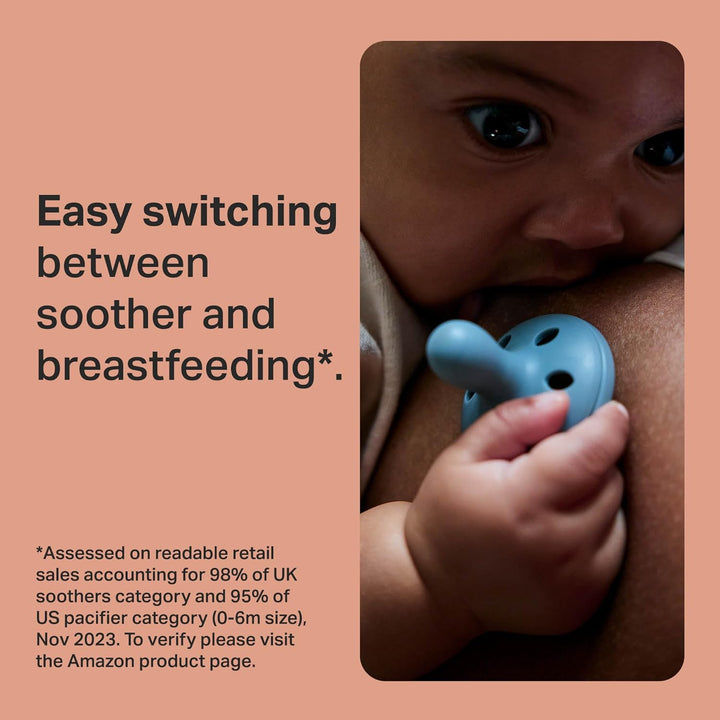 Breast-Like Dummy, 0-6M, 4-Pack, Lightweight, One-Piece Silicone Soother, Symmetrical Teat