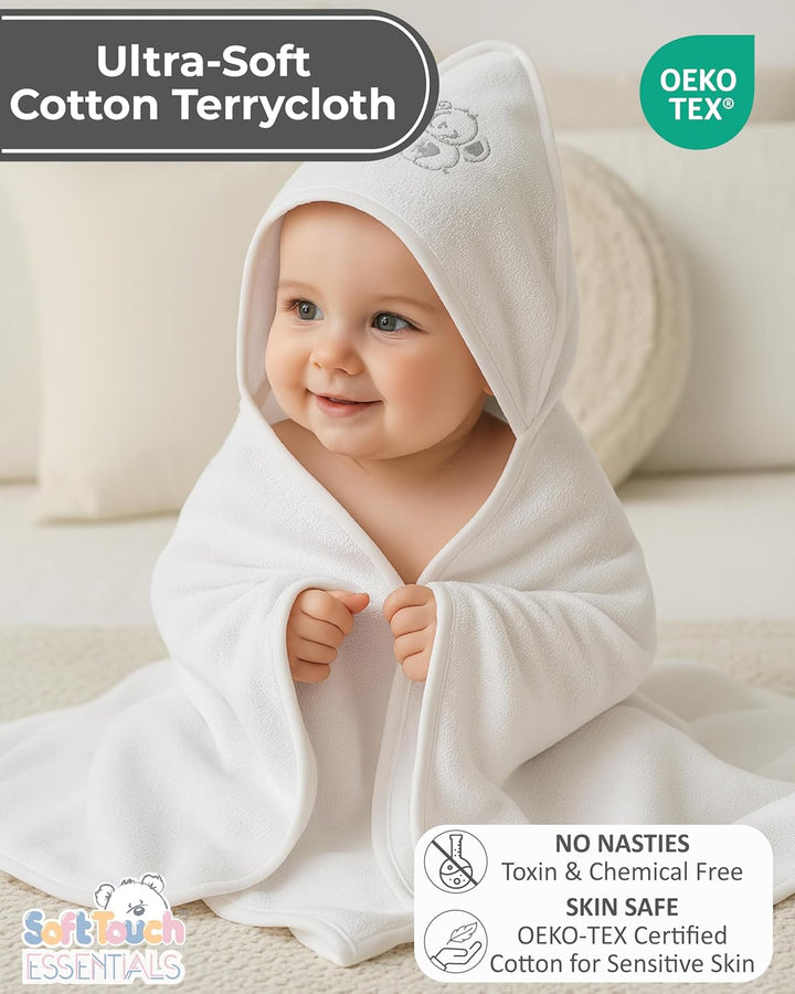 Newborn Essentials 100% Cotton Embroidered Hooded Baby Towel 70 X 70Cm for Baby Boys and Girls 0-24 Months (2-Packs)