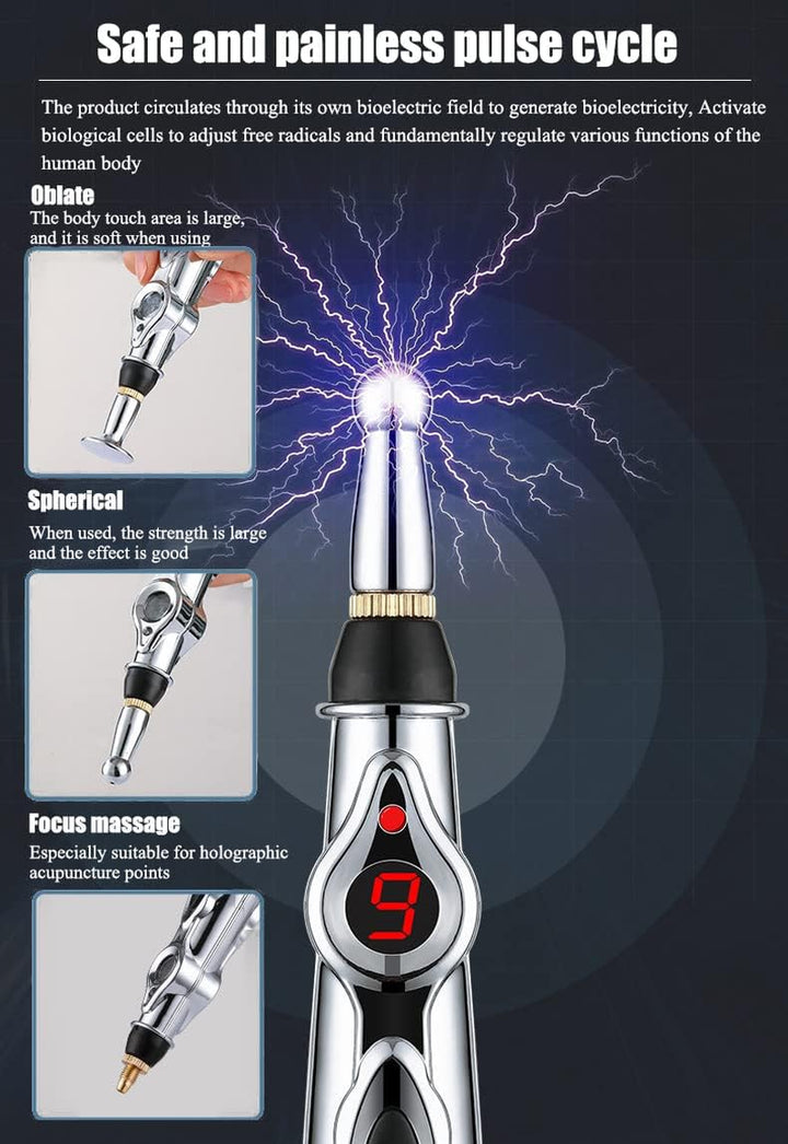 Electronic Acupuncture Pen, 5-In-1 Acupuncture Needles Pain Gone Pen for Pain Relief, Powerful Meridian Energy Pulse Acupressure Pen, Powered by 1 AA Battery