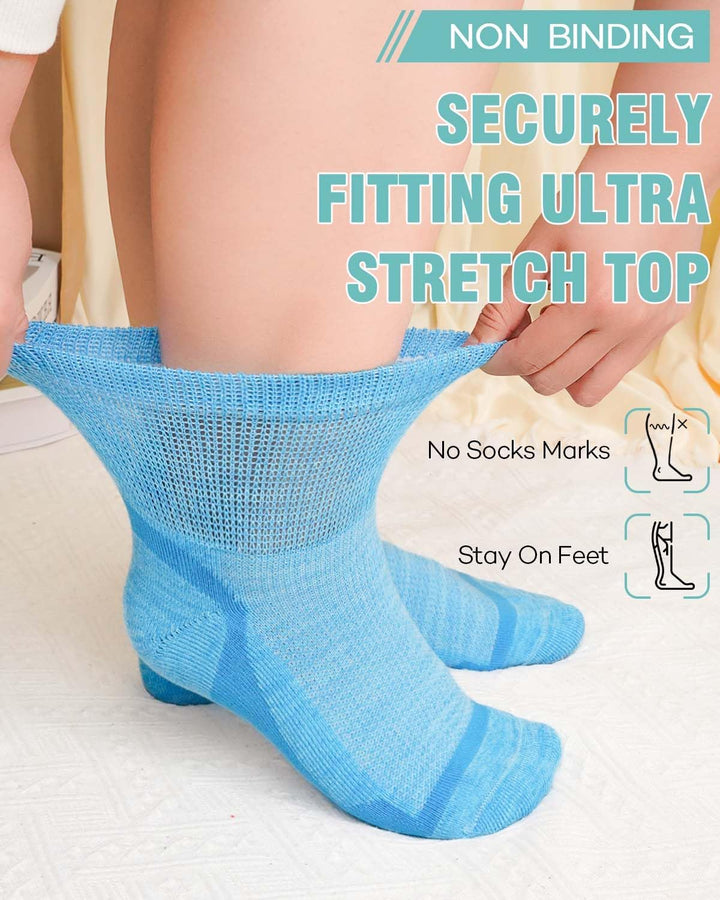 Diabetic Socks Bamboo for Women: Extra Wide Soft Top Ankle Socks for Swollen Feet Seamless Toe Hospital with Gentle Grips Non-Elastic Loose Fitting Edema Sock
