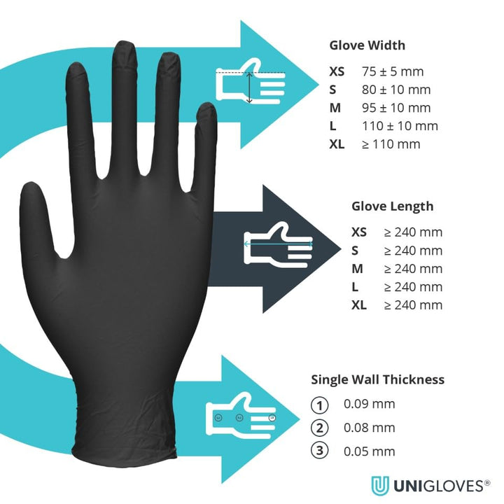 Unicare Nitrile Examination Disposable Gloves - Multipurpose, Powder Free, Medical Gloves - Box of 100 Gloves, Black, Medium (GS0253)