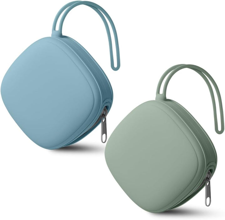 Dummy Holder Set, 2PCS Silicone Dummy Case, Portable Soother Pods for Travel, Home (Green/Blue)