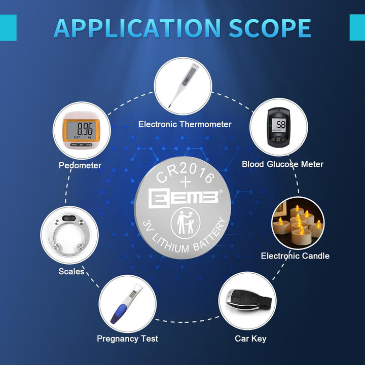 5 PACK CR2016 Battery Cell 3V Lithium Mercury Free Long Life Strong Power 2016 Coin Button Batteries ECR2016 DL2016 for Electronic Devices, Car Keys,Watch, Household Items