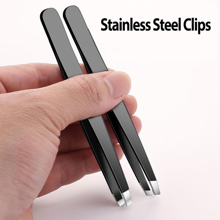 Tweezers Set - Professional Stainless Steel Tweezers for Eyebrows - Great Precision for Facial Hair, Splinter and Ingrown Hair Removal (Black)