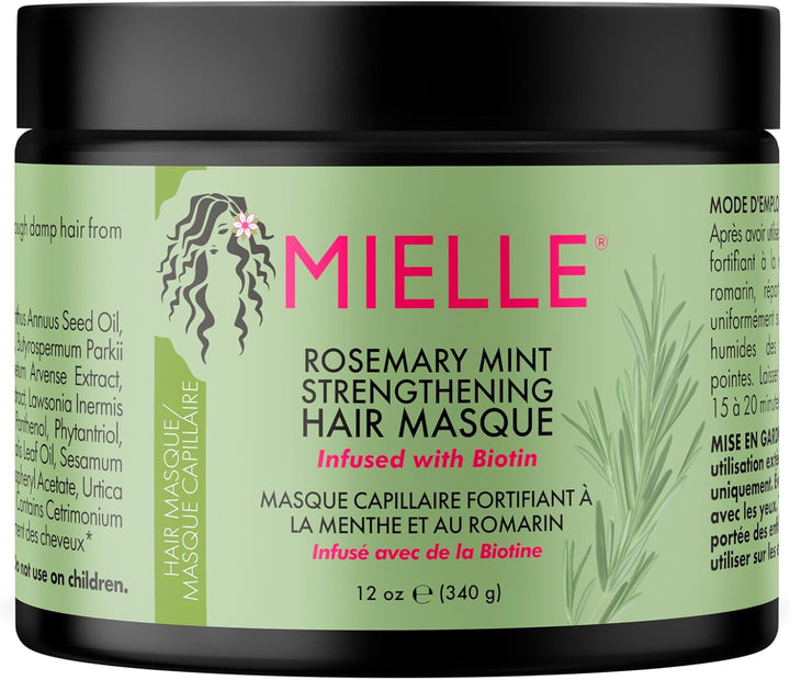 Mielle Rosemary Mint Strengthening Hair Mask for Damaged Hair - Deep Conditioning Treatment Enriched with Biotin, Honey & Coconut Oil - Helps Encourage Longer, Healthier Strands, 340 Ml (Pack of 1)