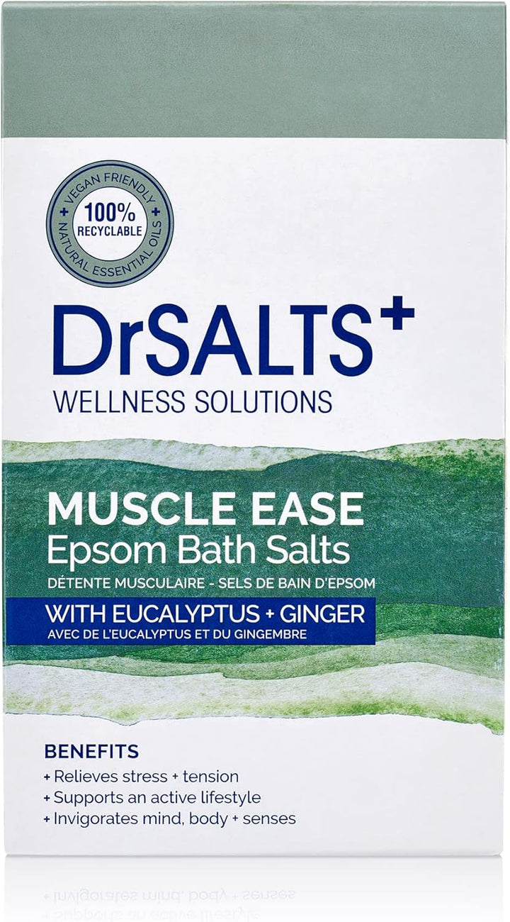 Drsalts+ Muscle Therapy Epsom Salts - Invigorating Epsom Bath Salts for Muscle Recovery with Eucalyptus, Ginger and Rosemary Essential Oils, 750 G