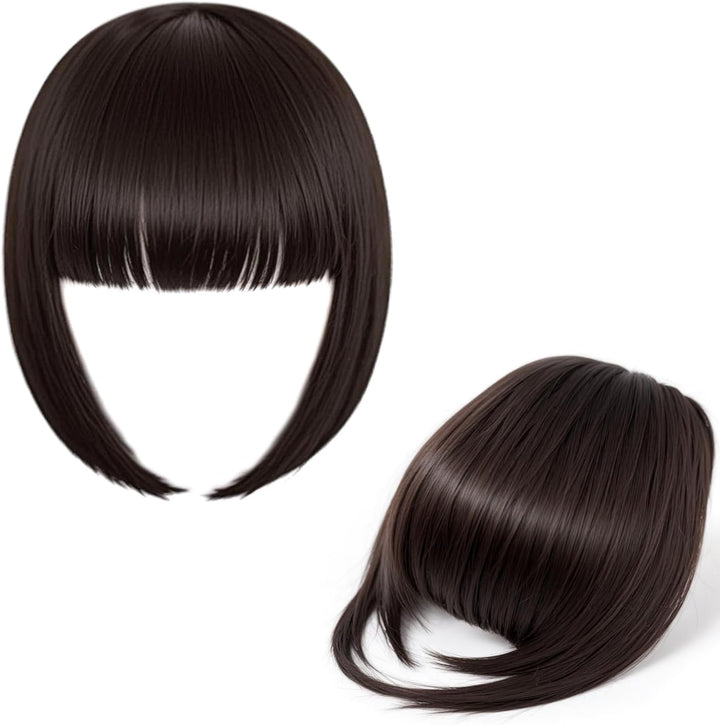 Clip in Fringe, Clip in Bangs for Women Hair Extensions with Temples Hairpieces, Fashion Wispy Bangs Fringe Air Bangs Clip for Daily Wear Y7LHJFP (Dark Brown)