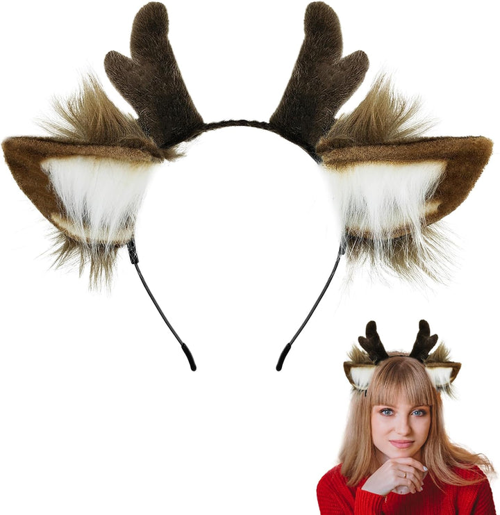 Animal Ears Headband - Reindeer Antlers for Christmas & Halloween, Dark Brown