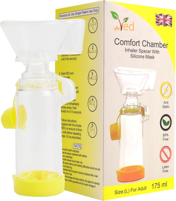 Inhaler Spacer Anti-Static Spacer Device, Inhaler Chamber, Use with Metered Dose Inhaler, BPA and Latex Free for Adult.(Yellow)