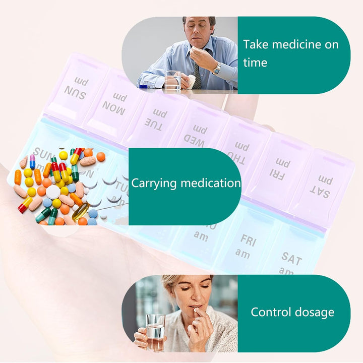 7-Day Pill Box - Pill Boxes 7 Day 2 Times a Day-Daily Medication, Pill Organiser,Tablet Tablet Organiser for Travel (Blue-Green)
