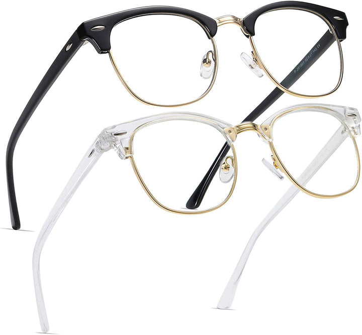 2 Pack Blue Light Blocking Glasses, anti Blue Light Gaming Glasses, Retro Fashion Frame Non-Prescription Lens, anti Fatigue Headache Computer Screen Glasses for Women and Men,Unisex round Glasses