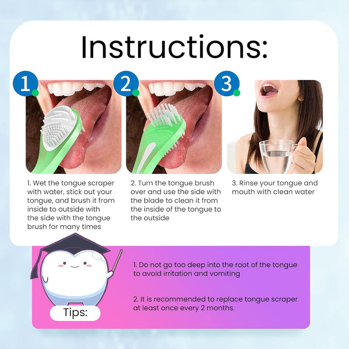 3-Color 3 Pack Adult Tongue Scraper and Tongue Cleaning Brush Double-Sided Soft Tongue Coating Brush, Portable Food-Grade Oral Massage Brush