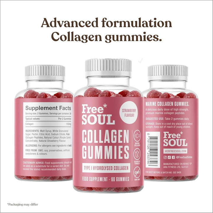 Collagen Gummies by  | High Strength Marine Collagen Supplement | Advanced Superior Type 1 Hydrolysed Collagen Peptides | Triple Strength Pure Formulation Supplement | 60 Gummies