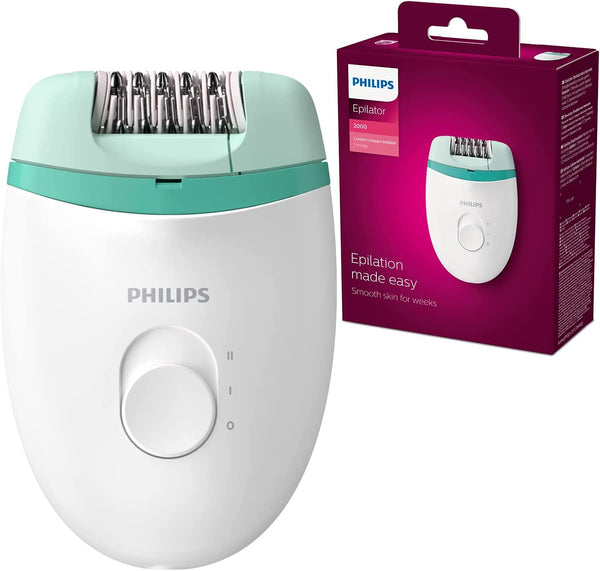 Satinelle Essential Epilator, Corded, Compact Hair Removal, BRE224/00 White & Green