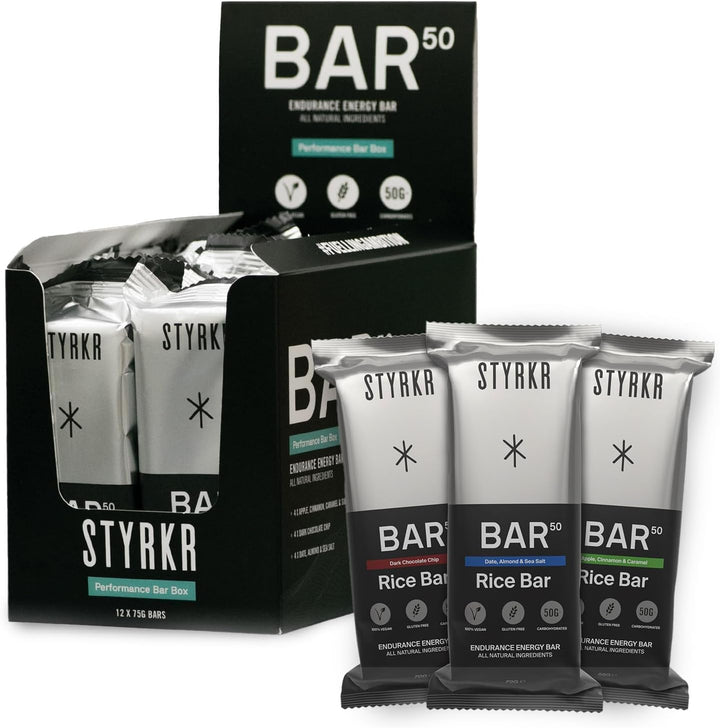 Energy Bars by  - Pack of 12 Rice Bars for Cycling & Running - Mixed Flavours Pack - Approved by Endurance Athletes - 50G of Carbs via Advanced Dual-Carb Formulation - Bar50-12X Pack