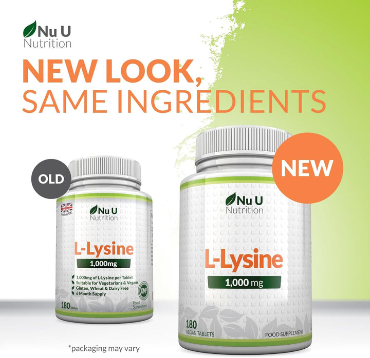 L-Lysine 1000Mg High Strength - 180 Vegan Tablets - 6 Month Supply - Gluten Free - Made in the UK -