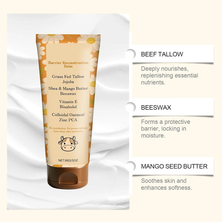 Tallow Glow Balm, Beef Tallow Skin Care, Tallow Barrier Reconstruction Balm with Colloidal Oatmeal, Deep Nourishment Face & Body, Lasting Resilience, Support Skin'S Natural Barrier