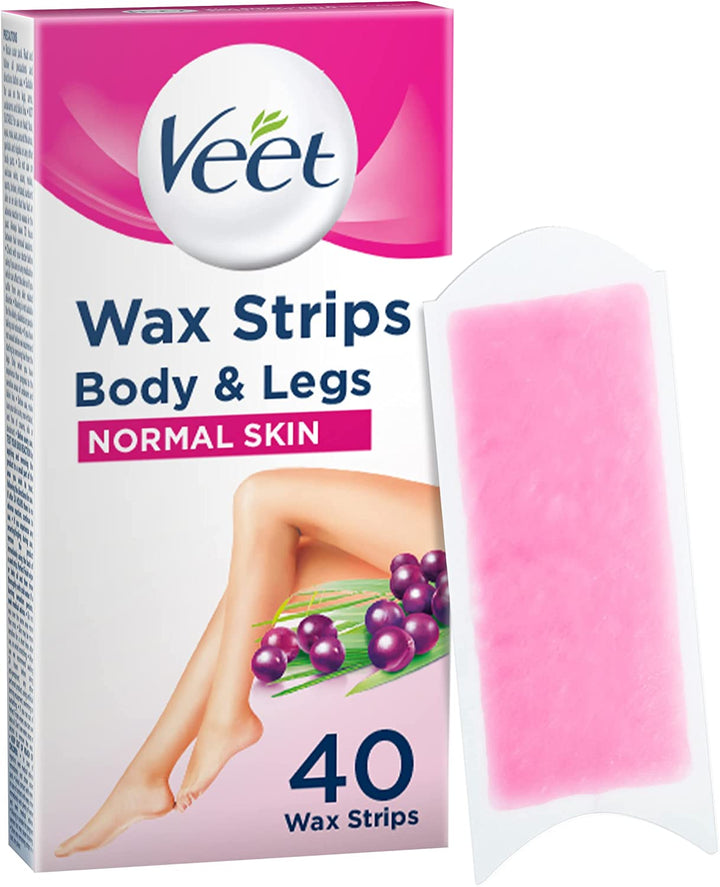 Expert Cold Wax Strips, Legs & Body, Normal Skin, 40 Wax Strips (4 Finish Wipes with Argan Oil), with Shea Butter, Removes Shortest Hair from Root, 28 Days Smoothness