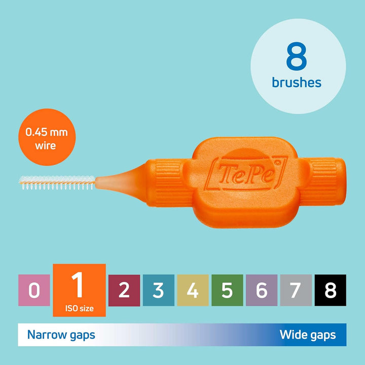 Interdental Brush, Original, Orange, 0.45Mm/Iso 1, 8Pcs, Teeth Cleaning Plaque Removal, Efficient Clean between Teeth, for Narrow Gaps