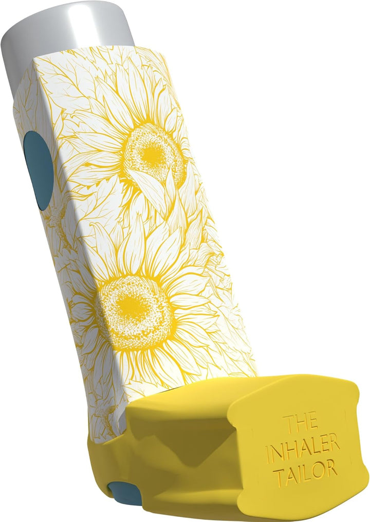 Flora Collection of Inhaler Cases – for Ventolin and Shorter Style Inhalers – Vegan Leather Case for Kids and Adults – Handmade in England (Sunflowers, Ventolin Style)
