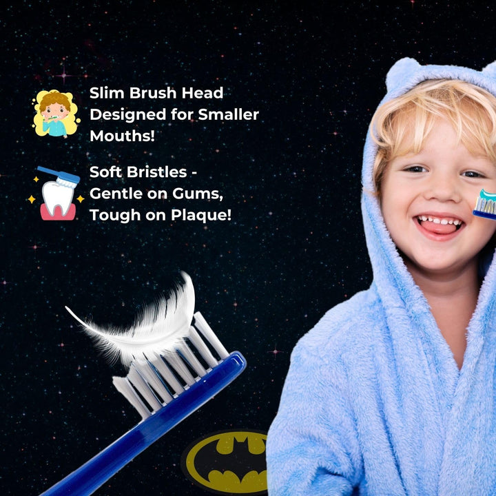 Batman Battery Powered Toothbrush for Kids – Soft & Zig-Zag Bristles for Superior Cleaning, Gentle on Teeth & Gums, Easy-Grip Handle, Includes Replacement Head & Battery, Ages 3+