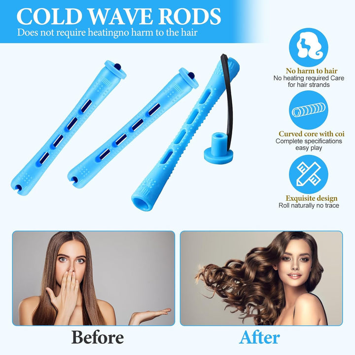 10 Pieces Hair Perm Rods Non-Slip Hair Rollers for Natural Hair with Elastic Rubber Band Short Curlers for Hairdressing Styling 0.35"(Gradient Blue)