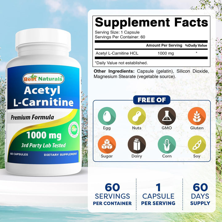 Acetyl L-Carnitine 1000 Mg 60 Capsules