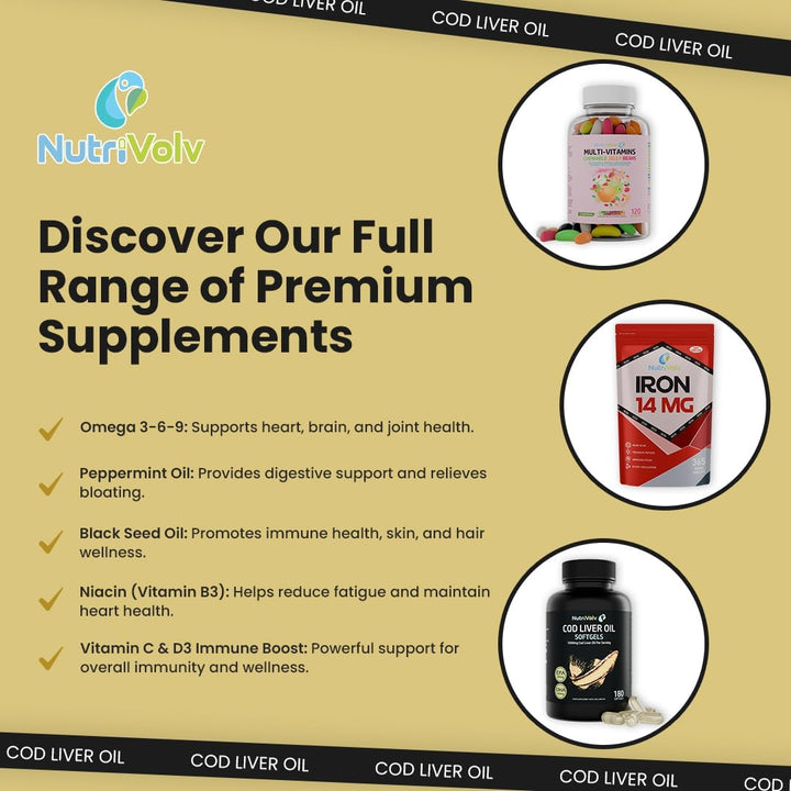 Cod Liver Oil High Strength 1000Mg Heart, Brain and Joint Healthcare Supplements, Natural Rich Source of Omega 3 Fatty Acids | 120 Capsules