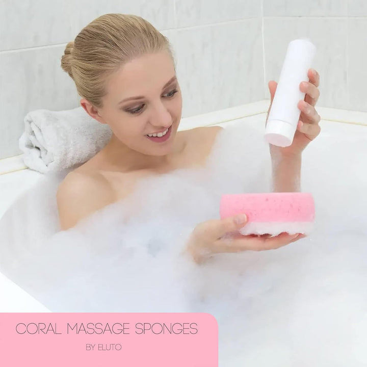 Bath Massage Sponge for Adults - Exfoliating Body Shower Scrubber - Doubled Sided Exfloating Massage Sponge- Family Pack of 3