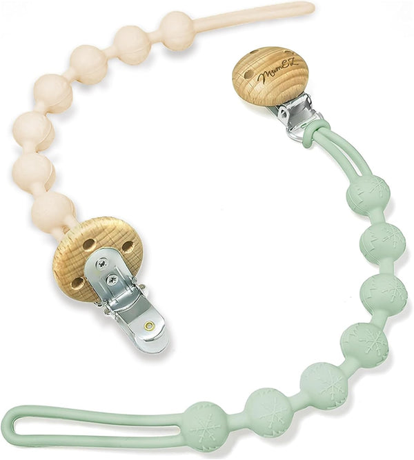Dummy Clip, 2 PCS Premium Silicone Smoother Chains, Dummy Clip for Boys Girls, BPA Free One-Piece Design Pacifier Clips, Easy for Parents (Cream Whtite+Purple) (Apricot+Sage)