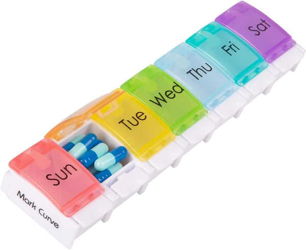 Portable Weekly Pill Box Organiser | Easy to Open 7 Day Premium Quality Tablet Box | Travel Pill Case with Push Button Pop Open Lids Design |Tablet Organiser for Vitamins, Supplements & Medicine