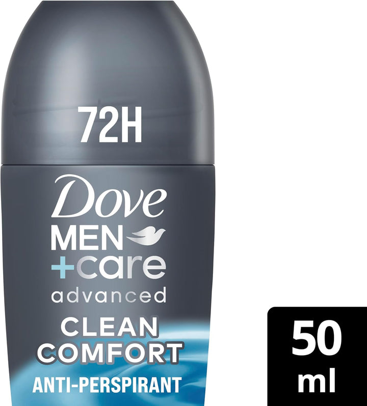Dove Men+Care Advanced Clean Comfort Men'S Antiperspirant Deodorant Roll on with ¼ Moisturising Cream & Anti-Odour Technology for 72 Hour Protection against Sweat and Odour 50 Ml