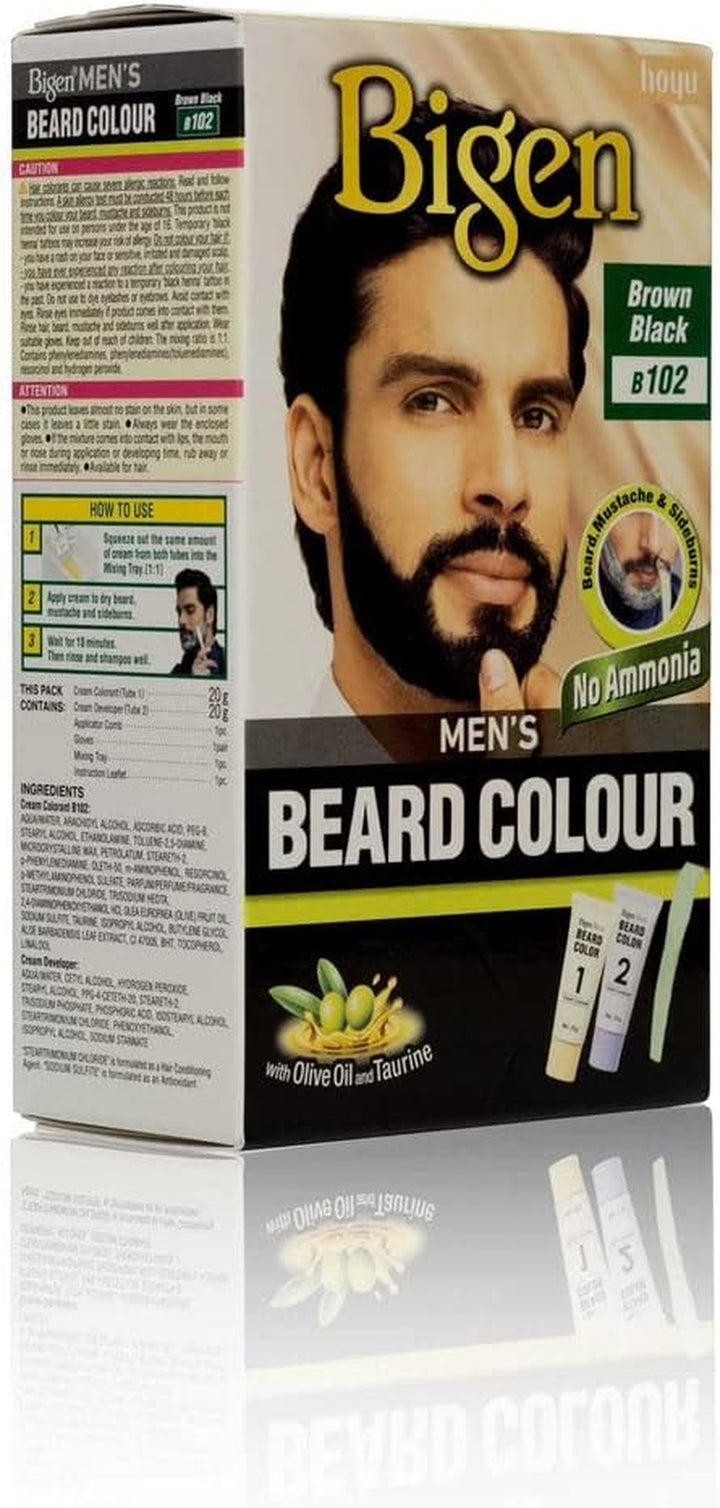 3 X  Men'S Beard Colour | No Ammonia Formula with Aloe Extract & Olive Oil | Covers Gray Hair, Leaves No Stains, Long-Lasting Results | 102 Brown Black