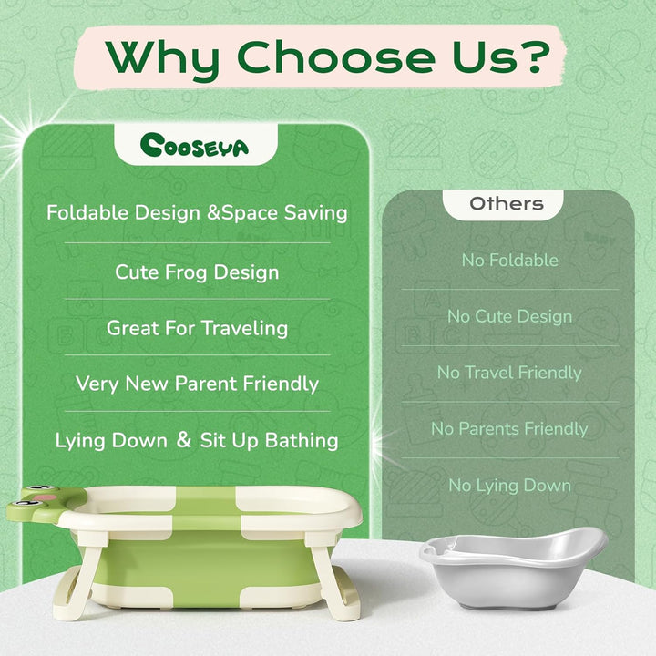Foldable Baby Bath Tub for Newborn, Collapsible Baby Bathtub with Soft Support Cushion (0-18Months), Baby Shower for Infant to Toddler Gift, Travel Outdoor Design (Green)