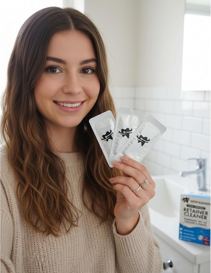 Retainer Cleaner Tablets - 120 Tablets 4 Months Supply - Fresh, Brite and Stain-Free Retainer Cleaning Tablets, Aligner, Gum Shield, Mouth Guard, Denture Cleaners - Dentasheen