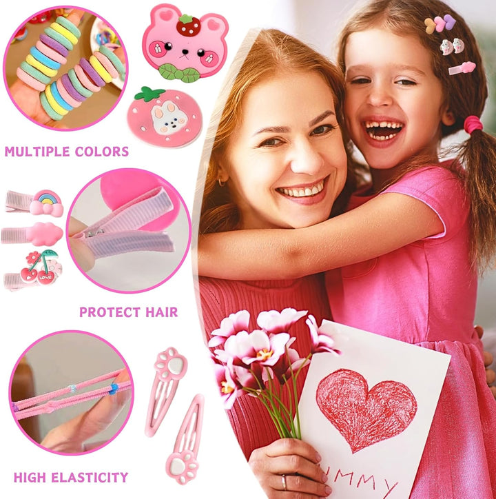 1189 Pcs Hair Bands and Bobbles Set - Colorful Elastic Ties, Cute Clips, No Damage Barrettes Accessories for Girls, Kids and Children with Fine Hair