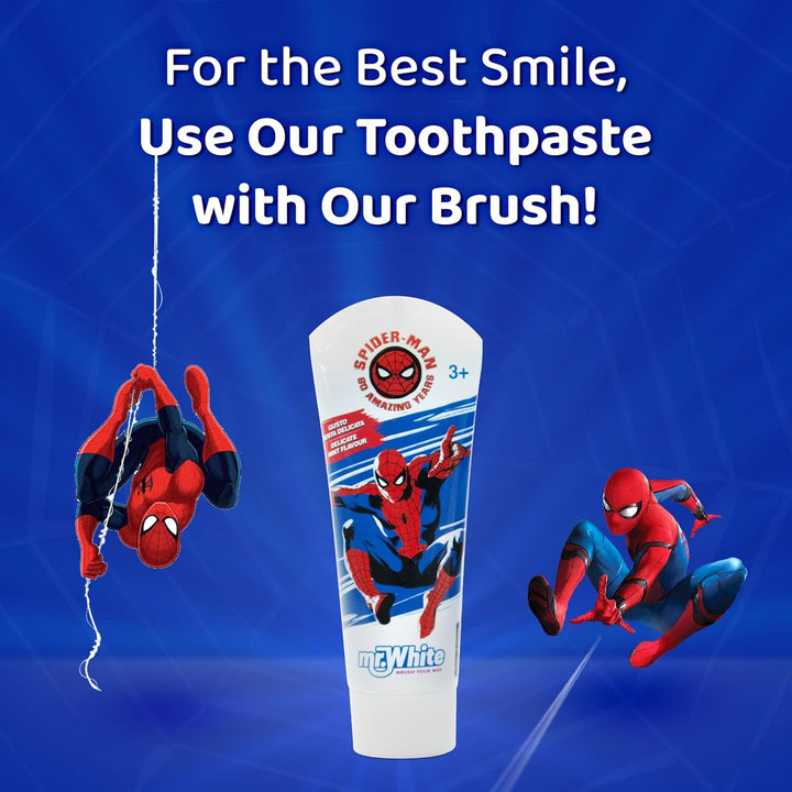 Marvel Spiderman Flashing Toothbrush for Kids with 2 Minute Flashing Light, Comfortable Handle Grip, Soft Rounded Bristles and Suction Cup for Upright Storage for Children Ages 3+