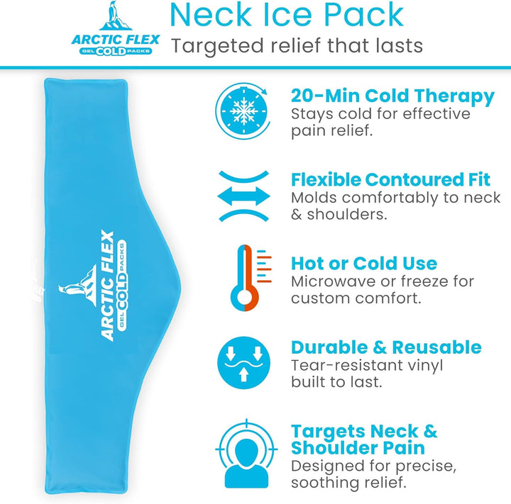 Neck Ice Pack - Cold Compress Shoulder Therapy Wrap - Cool Reusable Medical Freezer Gel Pad for Swelling, Injuries, Headache, Cooler - Flexible Hot Microwaveable Heat - Men, Women (1 Pack)