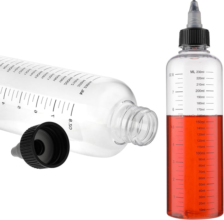 2 Pcs Hair Dye Bottle,250 ML Empty Hairs Oil Bottle for Hair Coloring, Plastic Hairs Color Bottles with Clear Graduated Scale Twist-On Top Tip Cap, Refillable Bottles for Liquid
