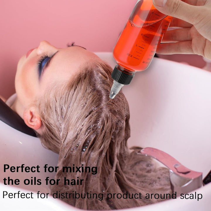 2 Pcs Hair Dye Bottle,250 ML Empty Hairs Oil Bottle for Hair Coloring, Plastic Hairs Color Bottles with Clear Graduated Scale Twist-On Top Tip Cap, Refillable Bottles for Liquid