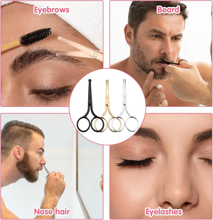 Stainless Steel Nose Scissors for Men, Nose Hair Scissors for Men, for Trimming Facial Hair Ear Hair Eyebrow(Black 8.5Cm)