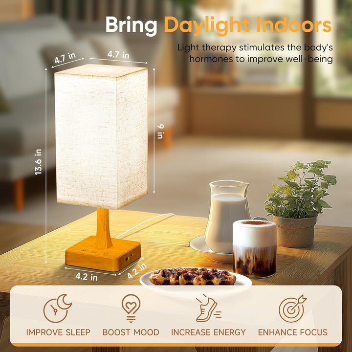 SAD Lamp, 10000 Lux SAD Light with Remote, Upgrade Size, 3 Color Temperatures, 5 Brightness Level Full Spectrum Sun Light Lamp with USB C & a Ports Home/Office Use as Lift Mood, Wood