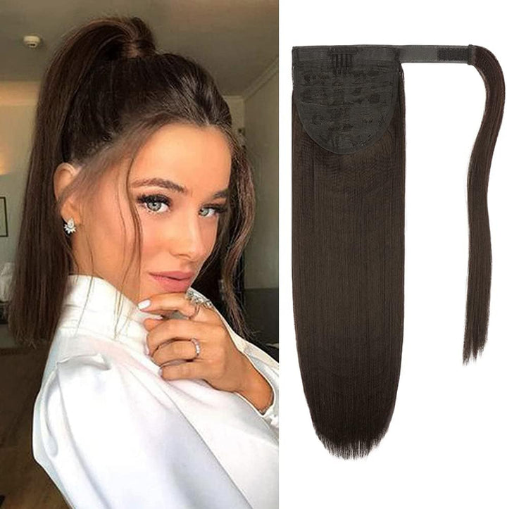 Long Wavy Ponytail Hair Extension for Black Women Drawstring Ponytail Hair Extensions Clip in Black Curly Synthetic Hairpiece