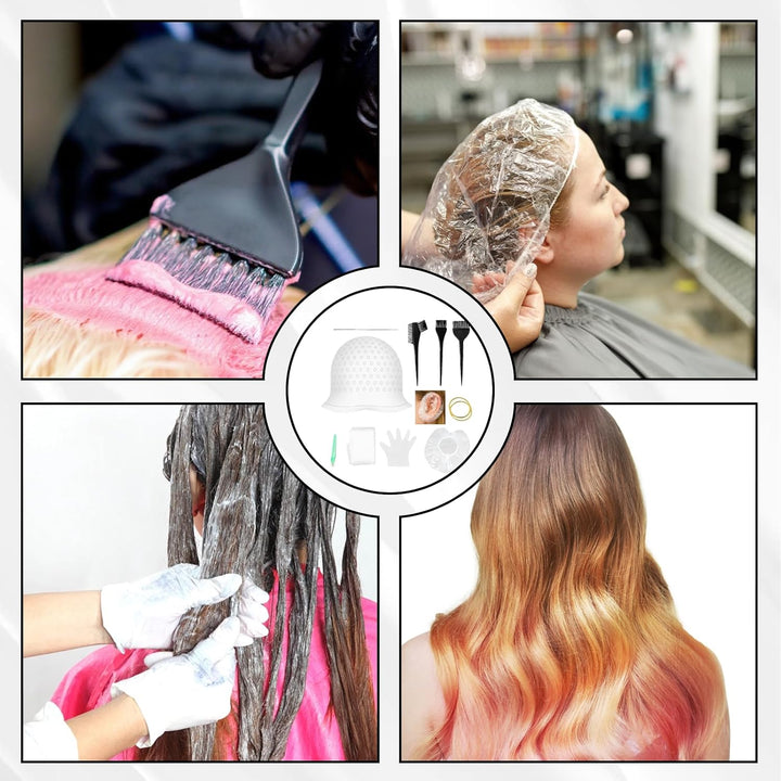 Highlighting Cap, 20-Piece Hair Highlighting Kit with Stainless Steel Hooks and Coloring Combs, Salon-Grade Silicone Highlight Cap for DIY Hair Coloring Make Your Own Hairstyle