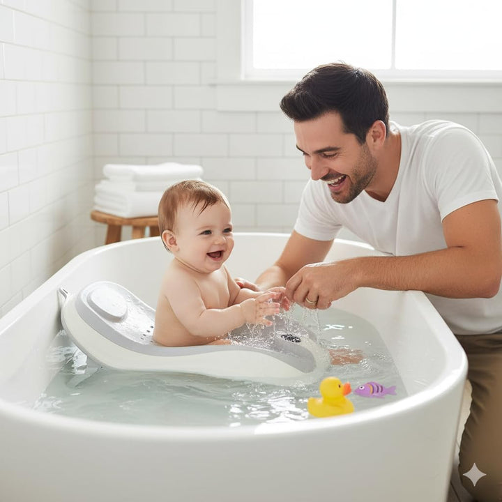 Baby Bath Support Seat – Ergonomic Infant Bath Lounger | Foldable, Non-Slip Baby Bather for Newborns 0–12 Months | Quick Drain Design | Soft PP+TPE Material | 55Cm (Grey2)