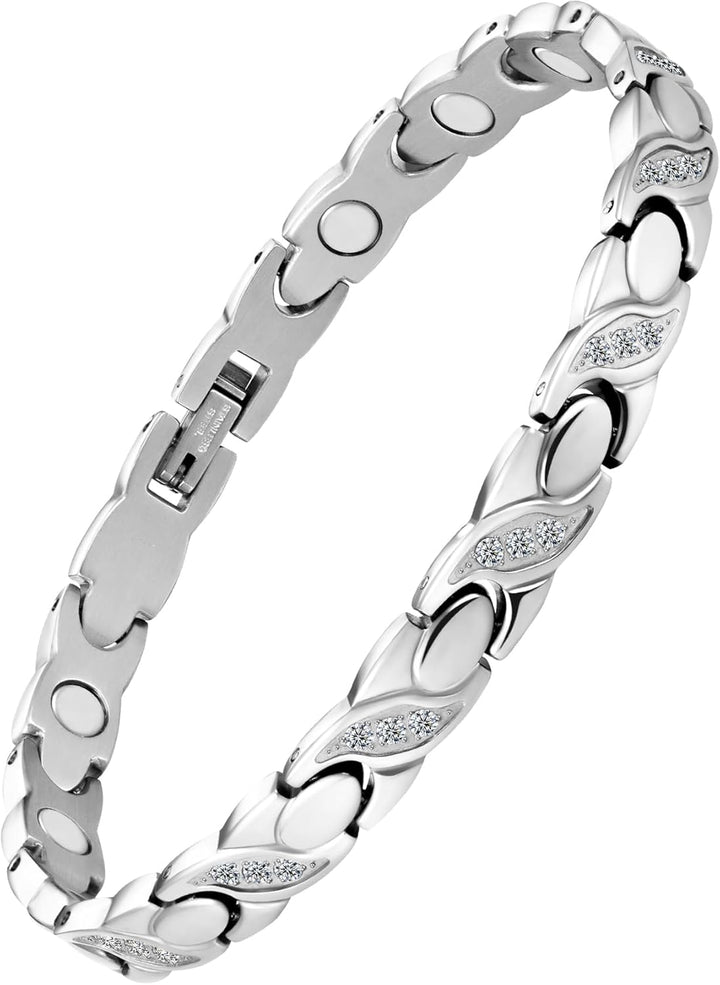 Magnetic Bracelets for Women,Titanium Steel Ladies Magnetic Bracelets,Adjustable Wristband Include Sizing Tool in Gift Box(Fish Tail Design-Silver Gold)