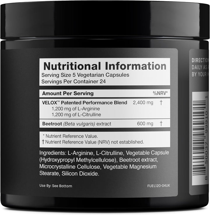 3,000Mg Nitric Oxide Supplement - 99% Purified L-Arginine and L-Citrulline - Beet Root - Clinically Studied Velox Blend - Nitric Oxide Booster for Men - 120 Capsules -