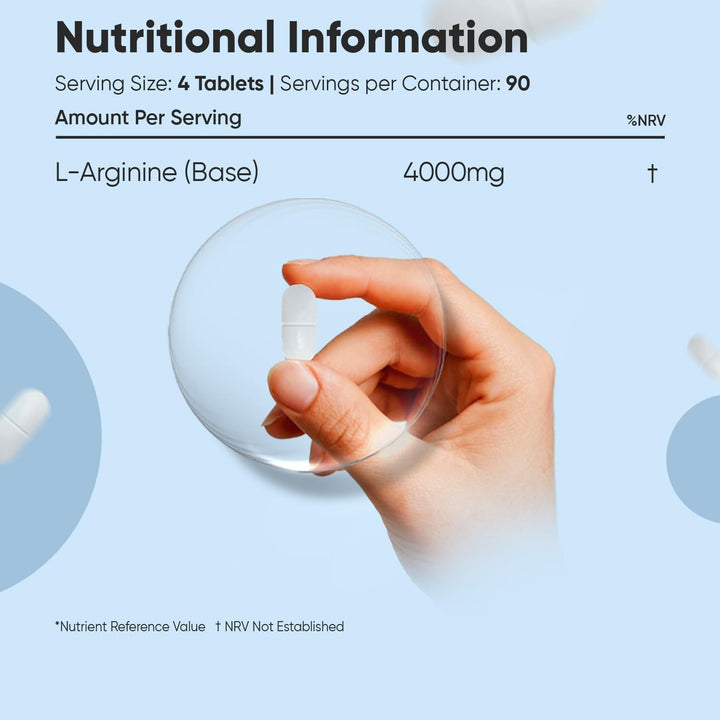 L Arginine Supplement 4000Mg - 360 Tablets - 3 Months Supply - "Easy to Split" Tablets - Vegan-Friendly, Non-Gmo, Gluten-Free - L-Arginine Nutritional Supplements - Made in the UK