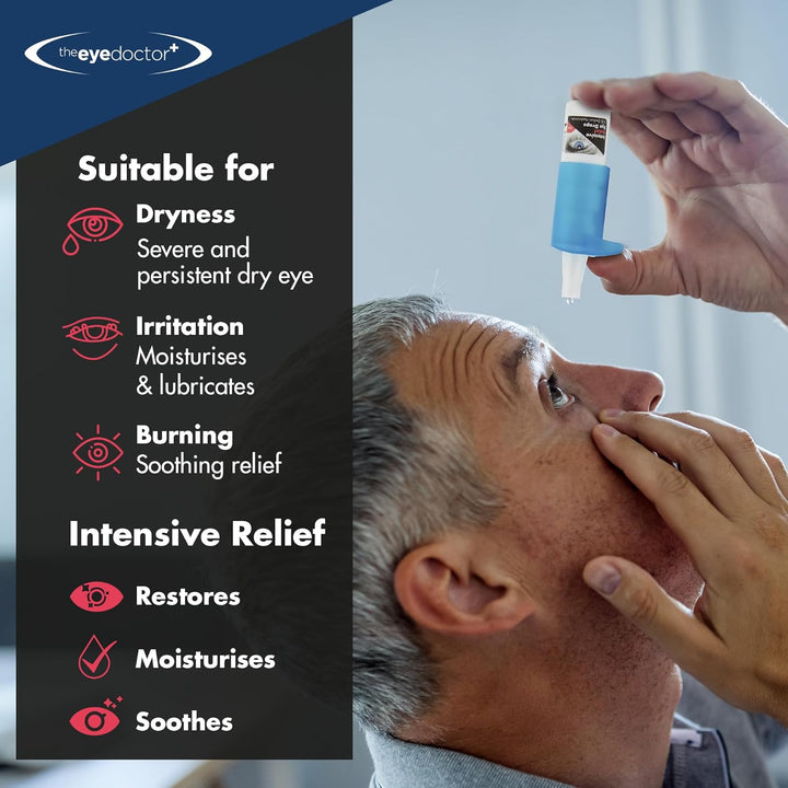 Intensive Dry Eye Drops - Preservative Free Eyedrops for Dry Eye Relief - Gently Calms Itchy, Sore & Infected Eyes - Suitable for Contact Lenses with 0.3% Sodium Hyaluronate - 10Ml