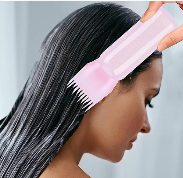 Root Comb Applicator Bottle 6 Ounce, Oil Applicator for Hair Dye, Bottle Applicator Brush with Graduated Scale (Pink)